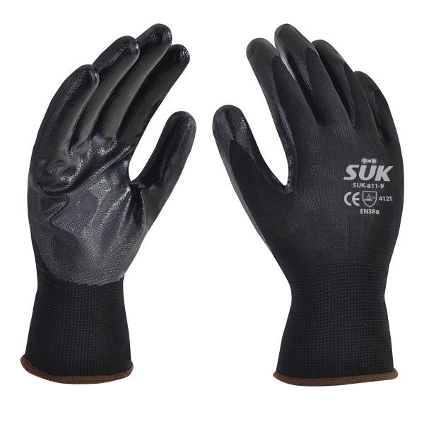 Guante Nylon Negro con Nitrilo Solido Negro 20 cm